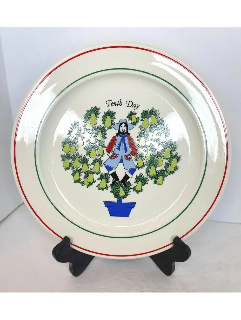 Vintage Taylorton Potteries Sally Merwin Design Christmas 10th Day Plate Platter